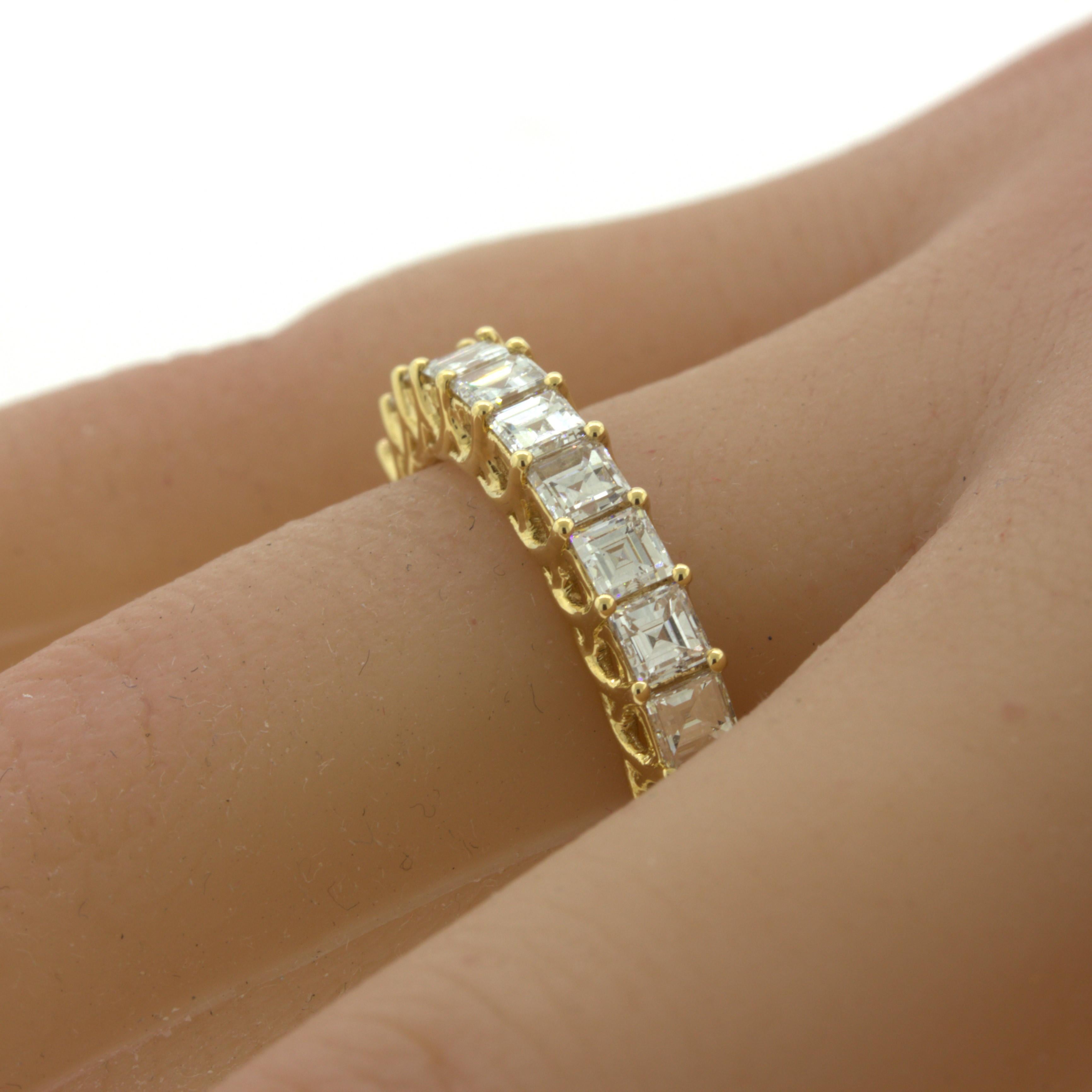 3.46 Carat Assher-cut Diamond 18k Yellow Gold Eternity Band Ring 3