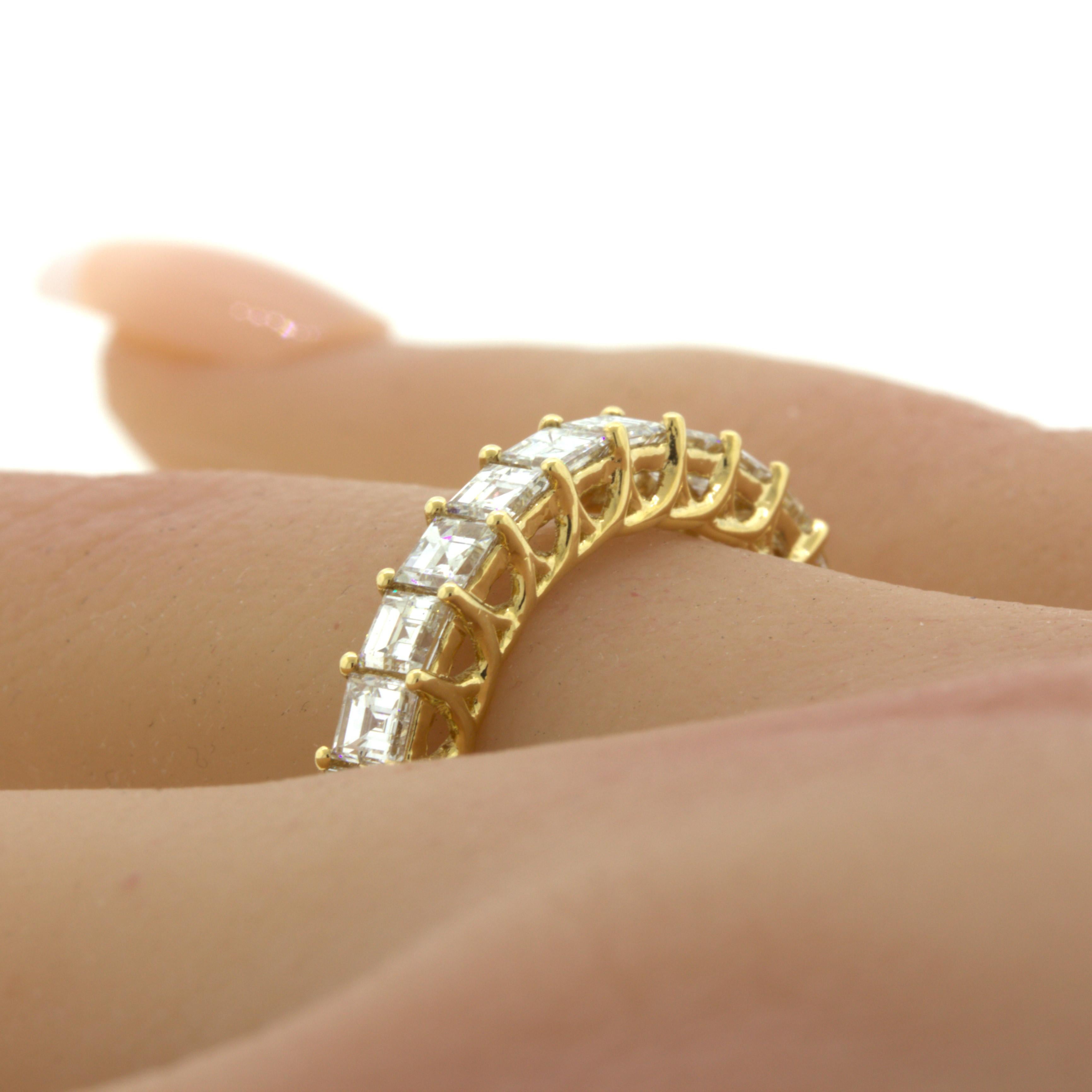 3.46 Carat Assher-cut Diamond 18k Yellow Gold Eternity Band Ring 4