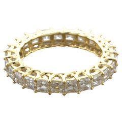 3.46 Carat Assher-cut Diamond 18k Yellow Gold Eternity Band Ring
