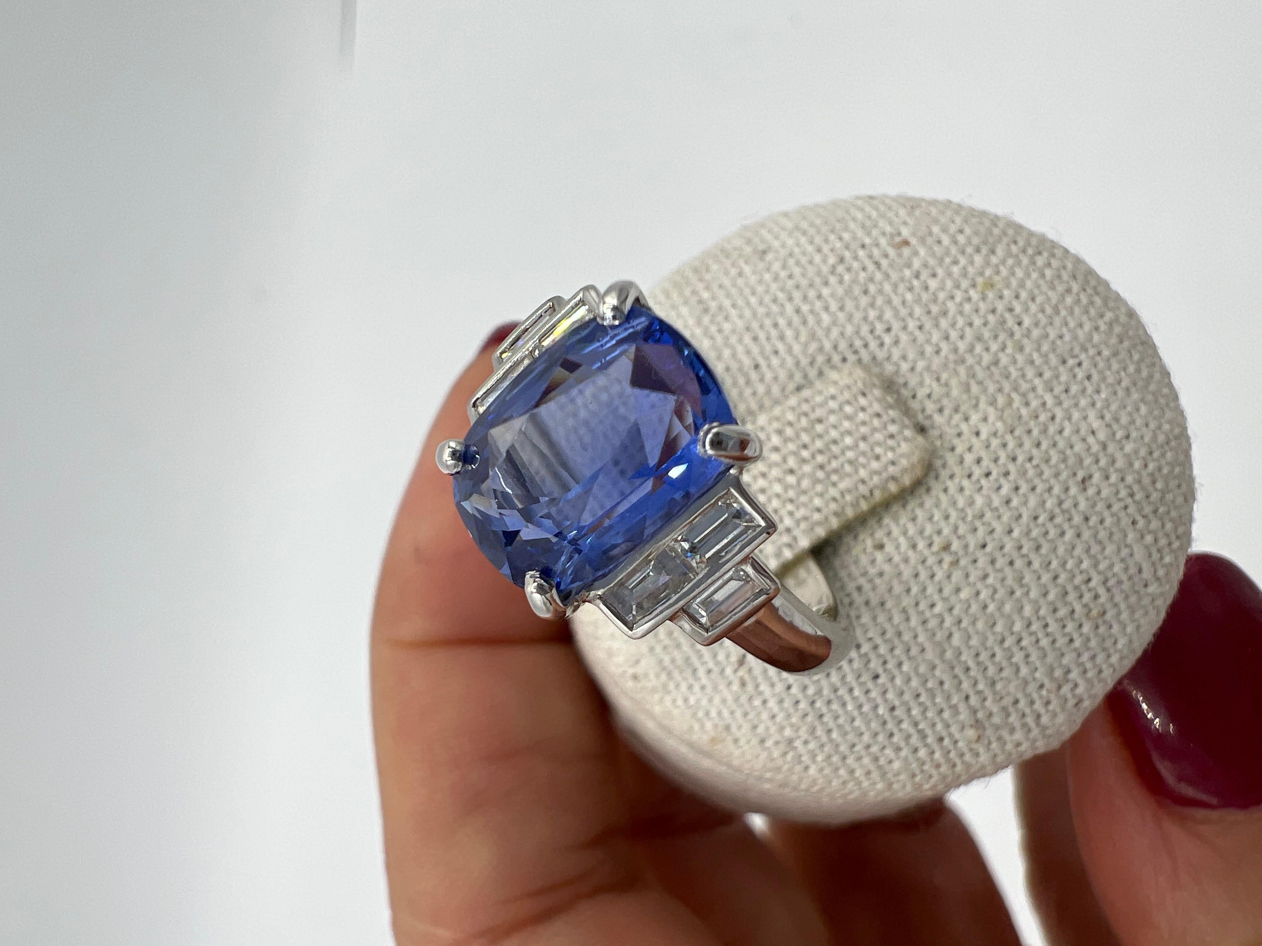 Baguette Cut 3, 46 Carat Blue Sapphire 0, 35 Ct Baguette Diamonds Engagement Ring