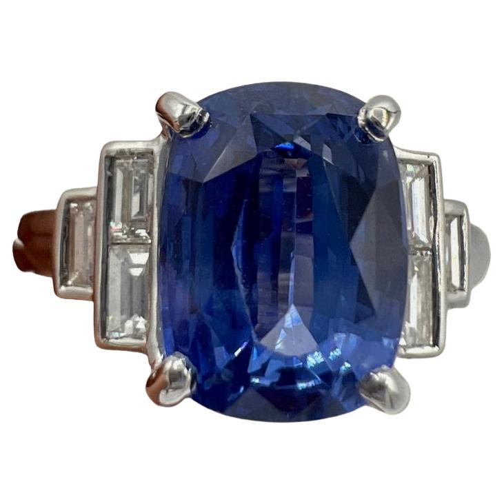 3, 46 Carat Blue Sapphire 0, 35 Ct Baguette Diamonds Engagement Ring