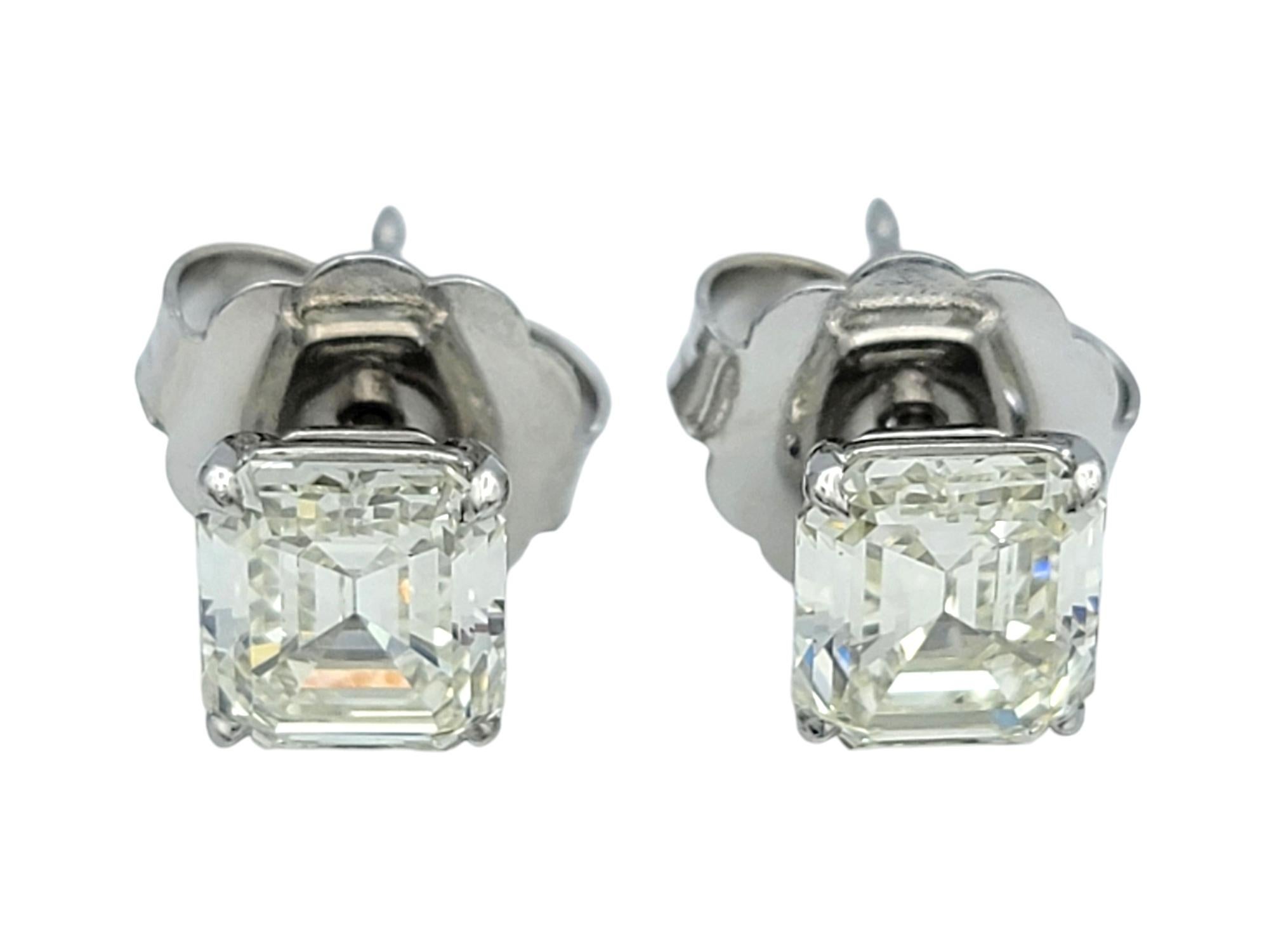 Contemporary 3.46 Carat Emerald Cut Natural Diamond Stud Earrings in 18 Karat White Gold For Sale