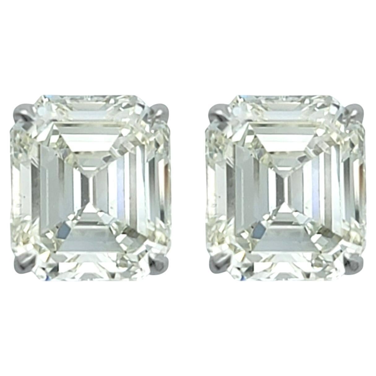 3.46 Carat Emerald Cut Natural Diamond Stud Earrings in 18 Karat White Gold