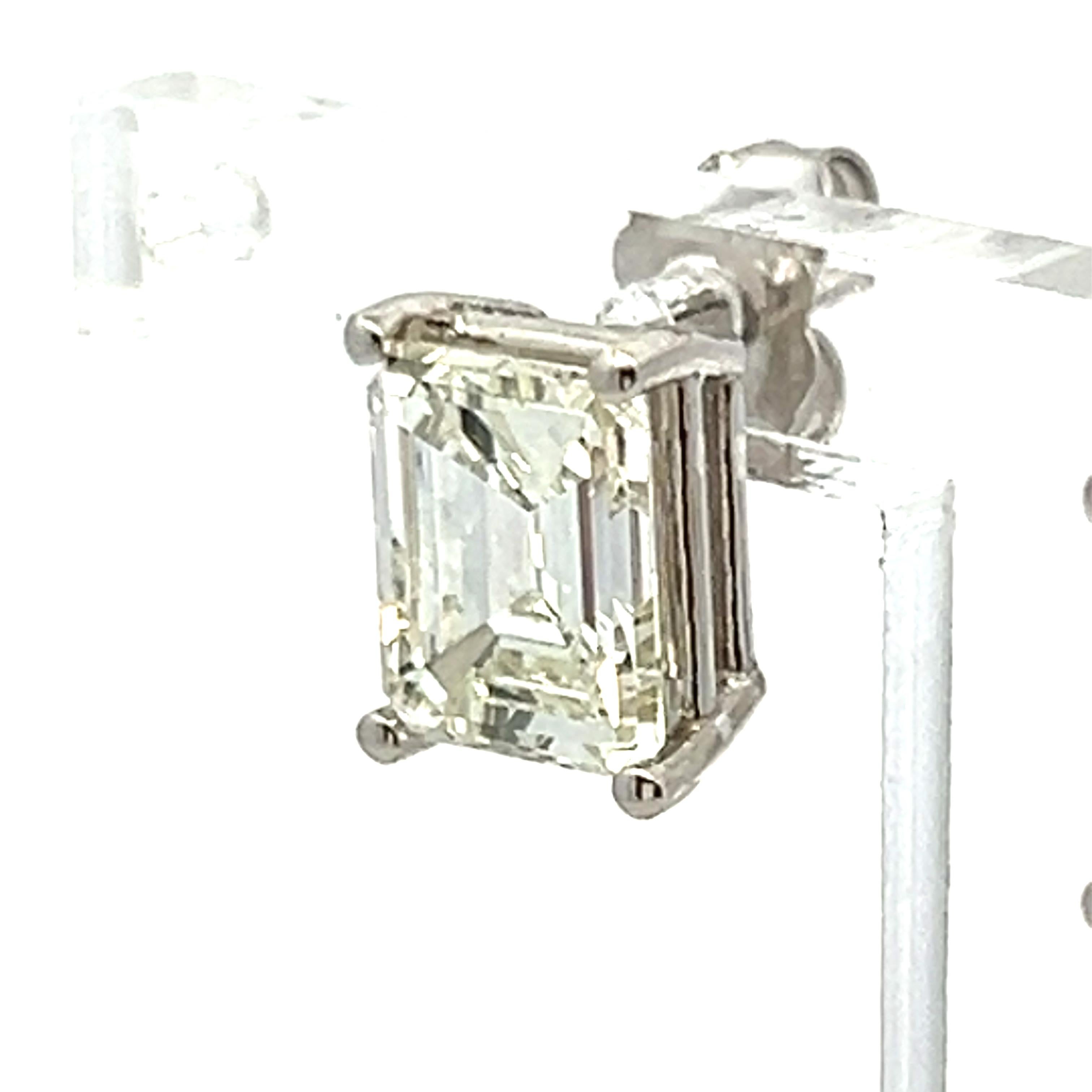 3.46 Carat Emerald Cut K VS1 Diamond 14 Karat White Gold Stud Earrings For Sale 5