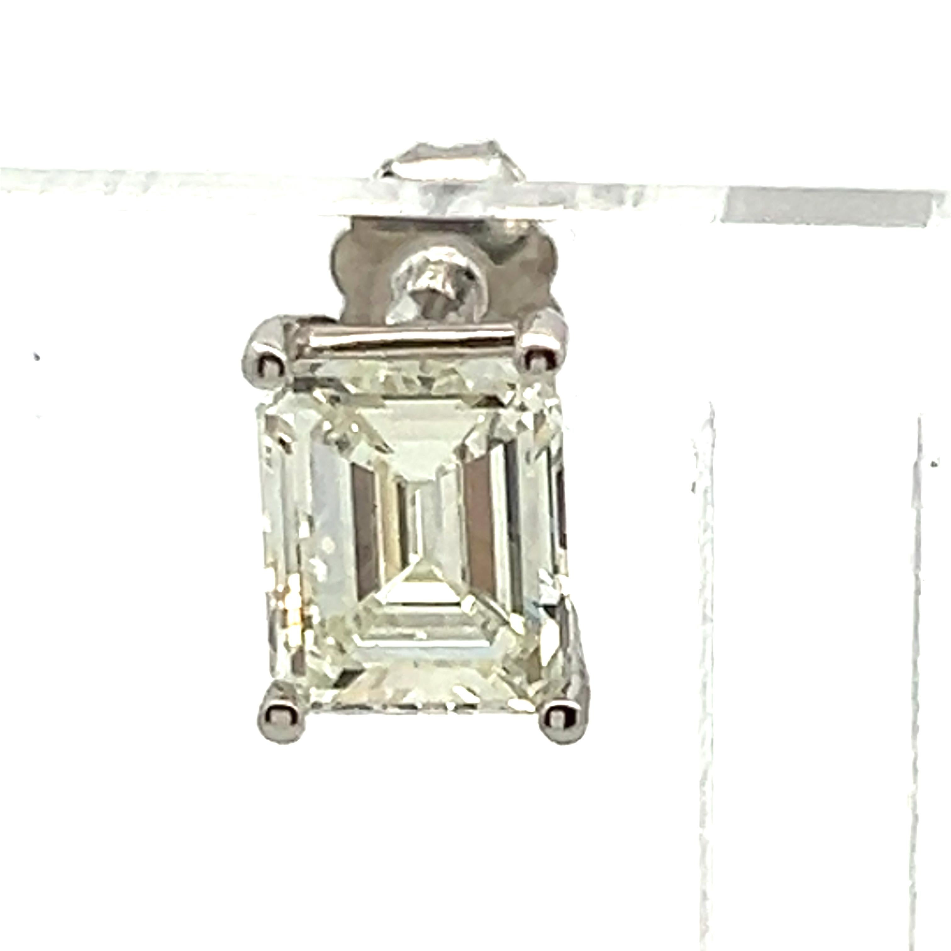 3.46 Carat Emerald Cut K VS1 Diamond 14 Karat White Gold Stud Earrings For Sale 6
