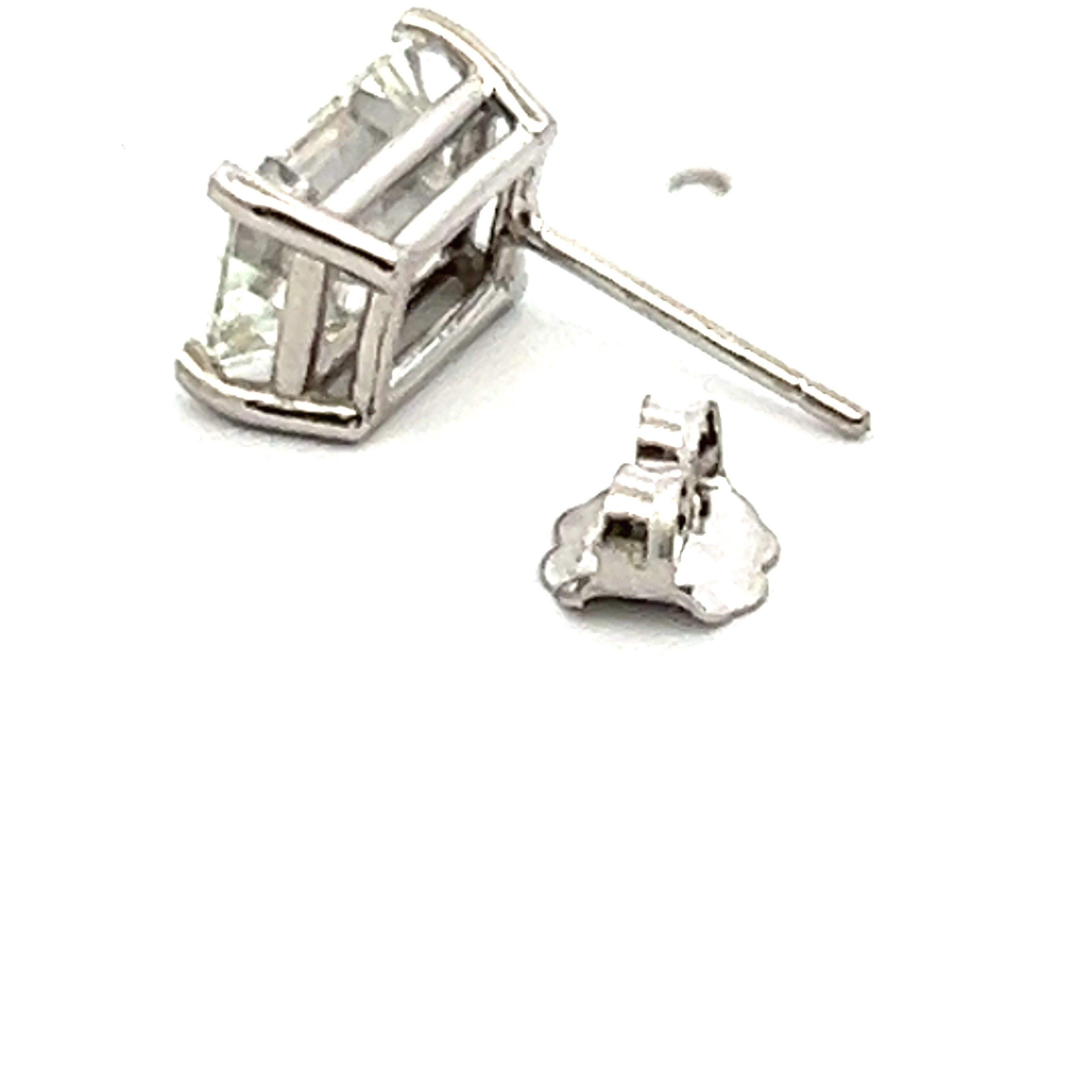 Women's 3.46 Carat Emerald Cut K VS1 Diamond 14 Karat White Gold Stud Earrings For Sale