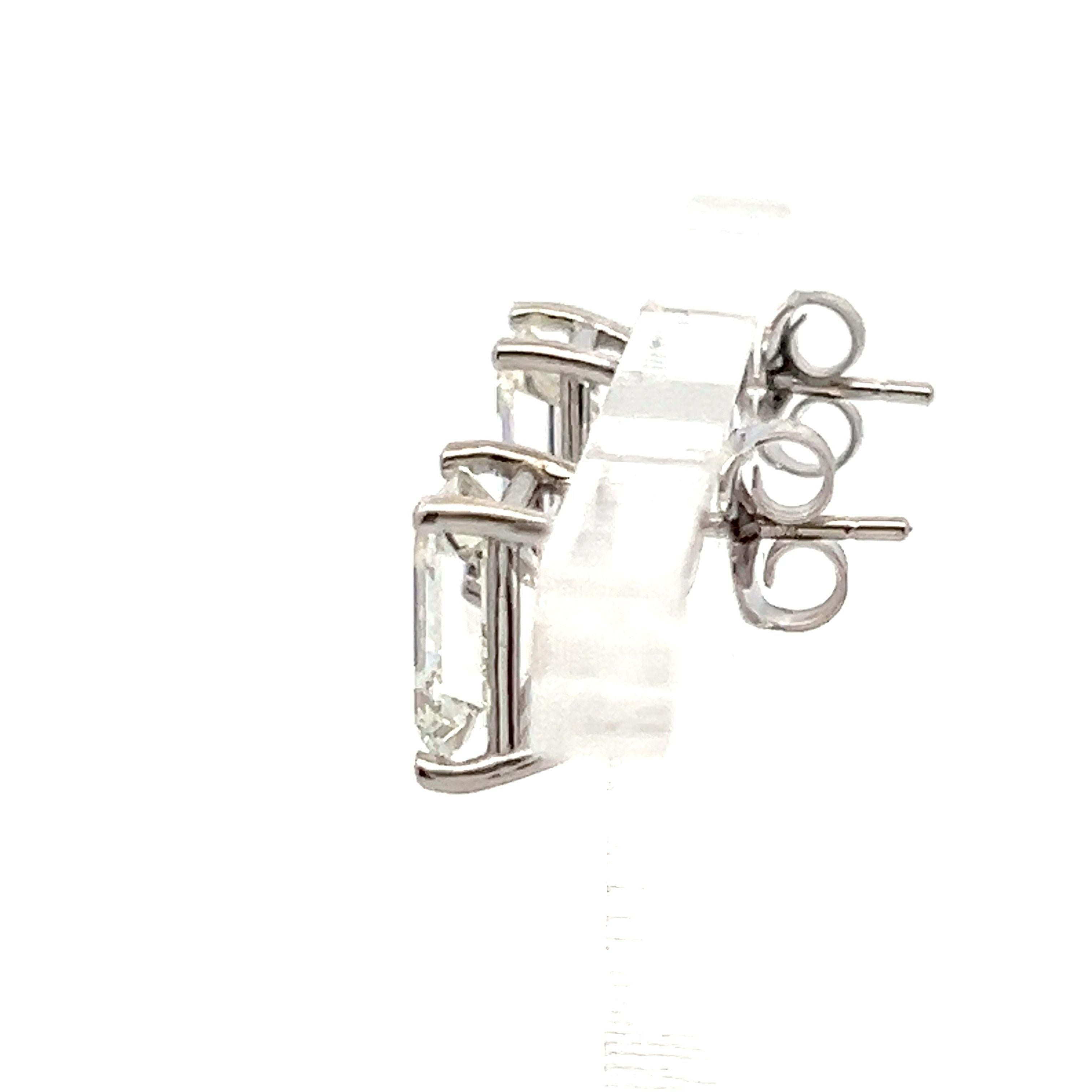 3.46 Carat Emerald Cut K VS1 Diamond 14 Karat White Gold Stud Earrings For Sale 1