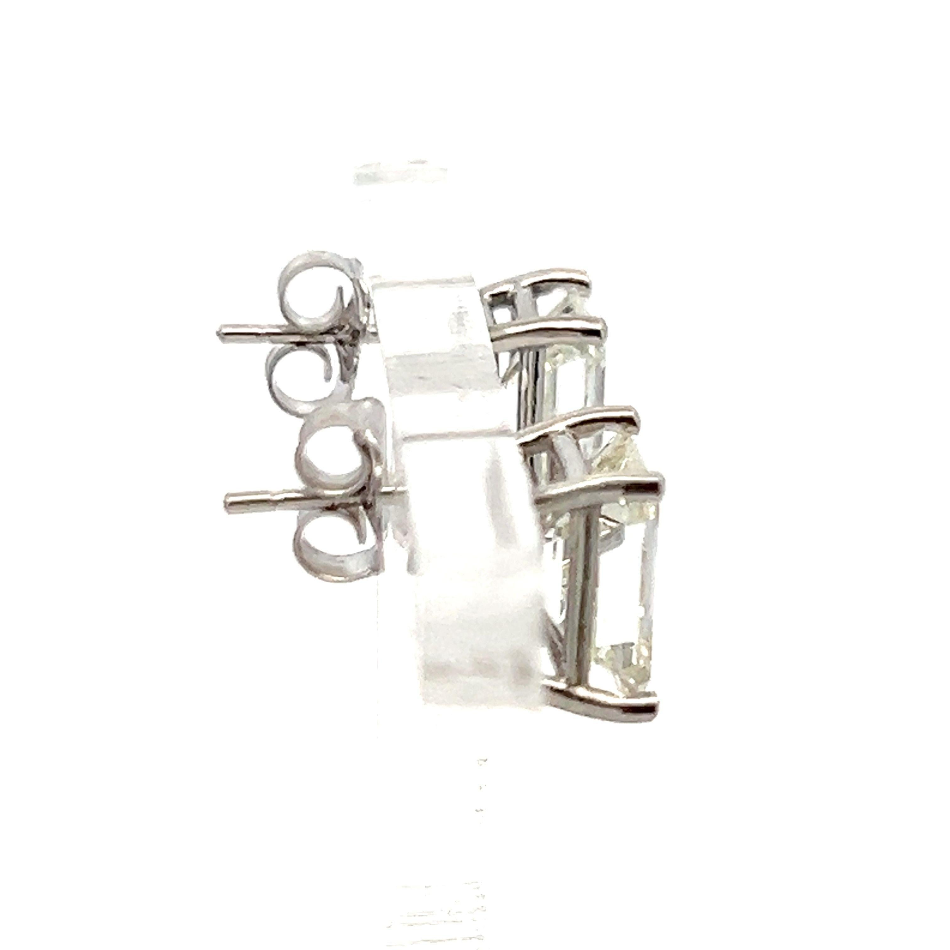 3.46 Carat Emerald Cut K VS1 Diamond 14 Karat White Gold Stud Earrings For Sale 2
