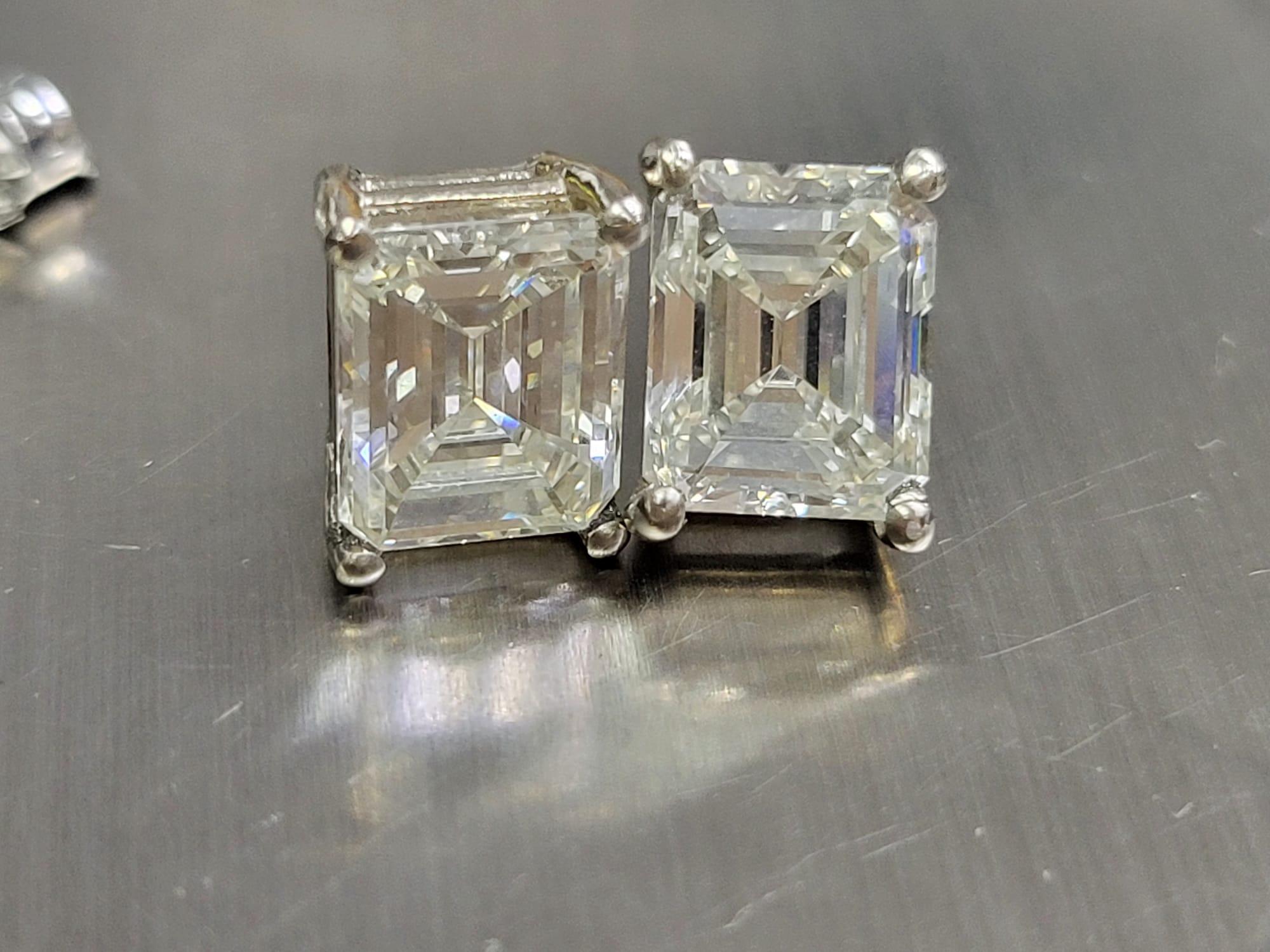 3.46 Carat Emerald Cut K VS1 Diamond 14 Karat White Gold Stud Earrings For Sale 3