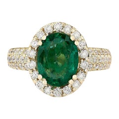 Natural Emerald Diamond Ring In 14 Karat Yellow Gold 