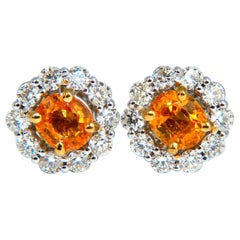 3.46 Carat Natural Mandarin Garnet Diamond Cluster Earrings 14 Karat Orange