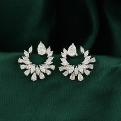 Pendientes de botón en forma de media luna con diamantes naturales de talla marquesa en forma de pera de 3,46 quilates, en oro blanco de 18 quilates