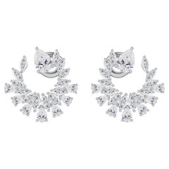 3.46 Carat Natural Pear Marquise Diamond Crescent Stud Earrings 18K White Gold