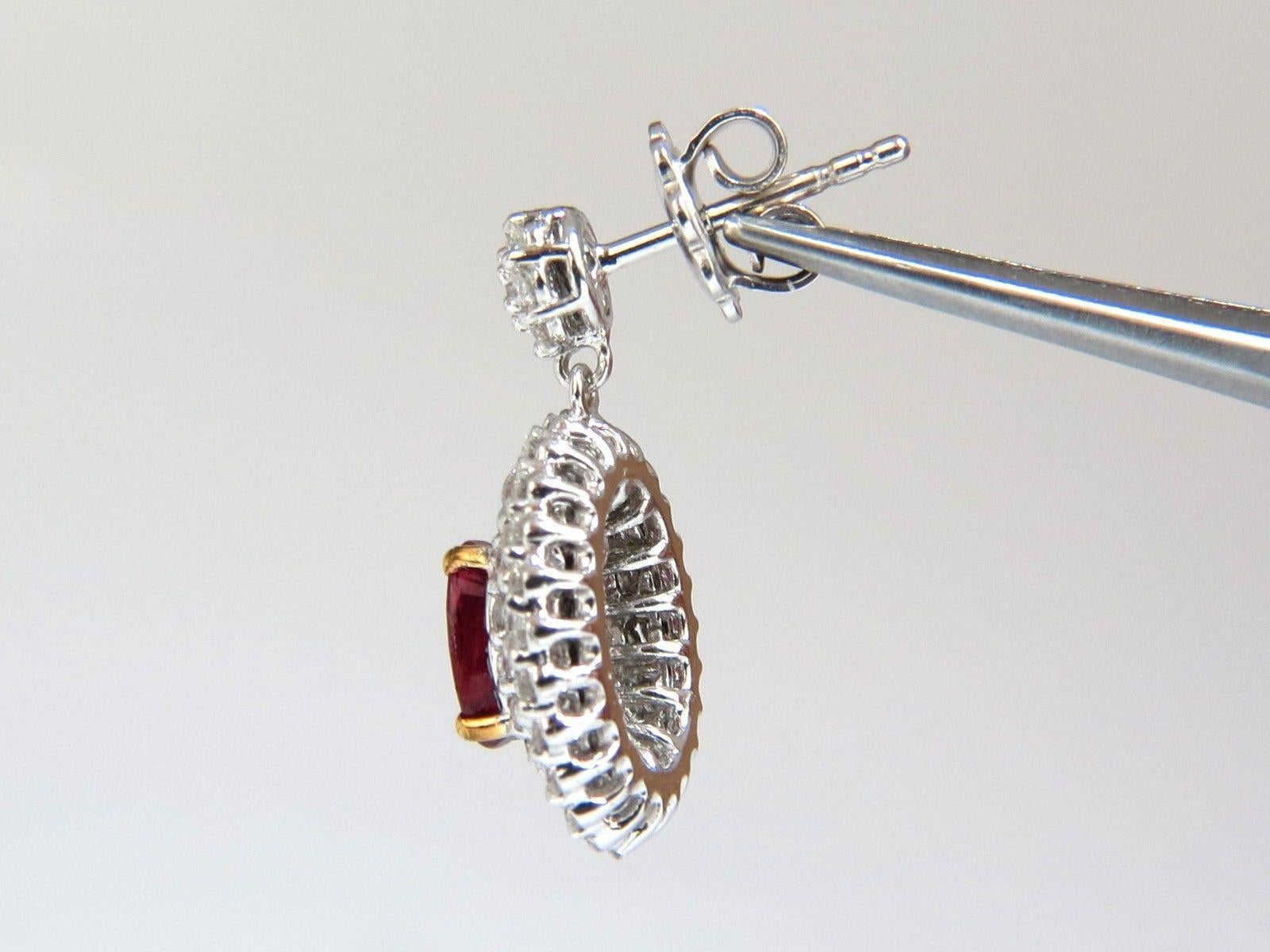 Oval Cut 3.46 Carat Natural Red Ruby Diamonds Dangle Cluster Earrings 14 Karat G/Vs