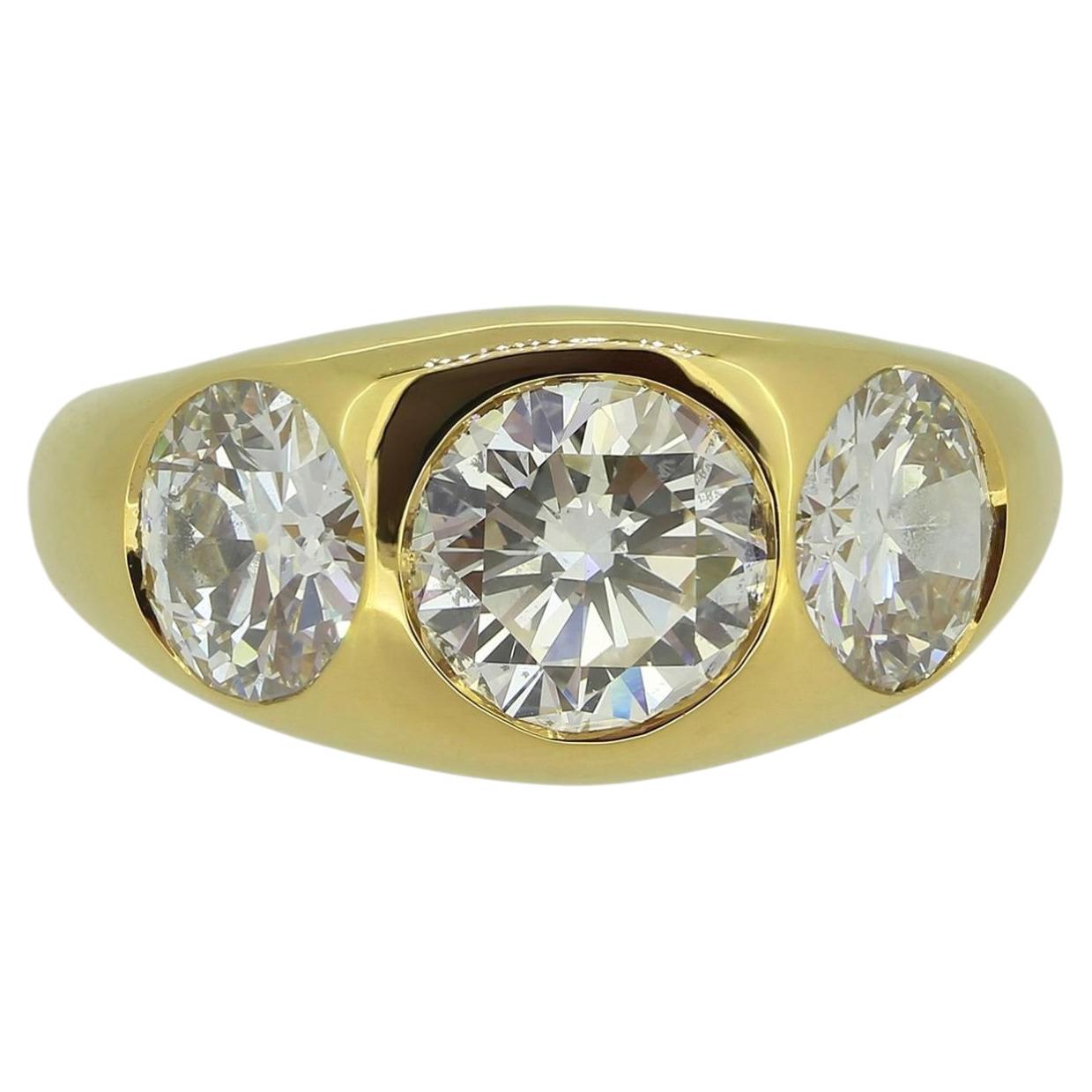 3.46 Carat Old Cut Diamond Three-Stone Ring