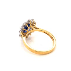 3.46 Carat Oval Blue Sapphire Round Diamond Hasbani 18Kt Halo Engagement Ring