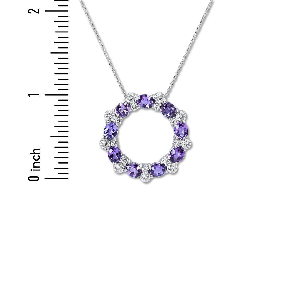 3.46 Carat Oval Purple Sapphire and Diamond Circle Pendant in 14k Gold ref2302 In New Condition For Sale In New York, NY