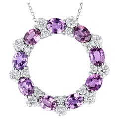 3.46 Carat Oval Purple Sapphire and Diamond Circle Pendant in 14k Gold ref2302