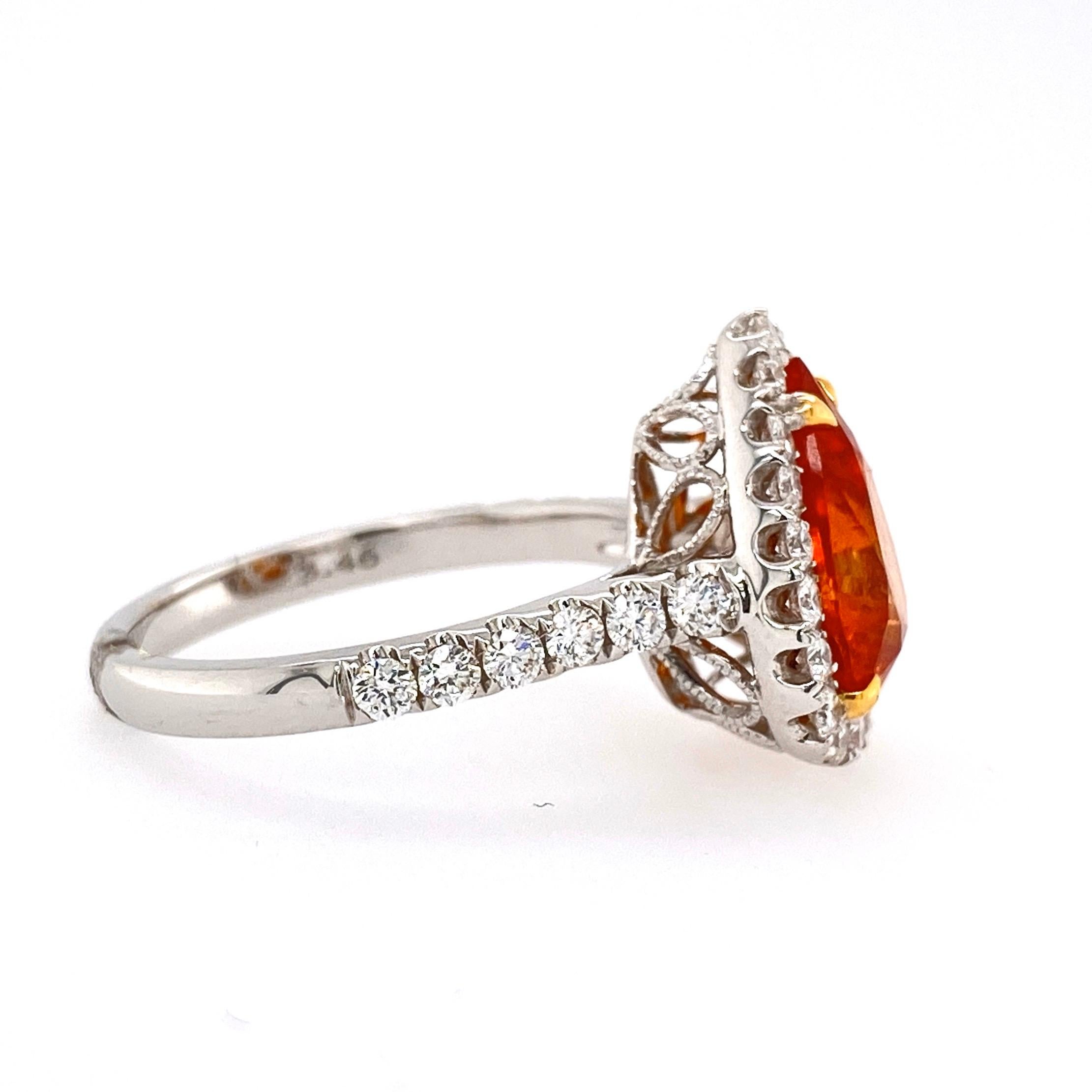 3.46 Carat Pear Shape Orange Sapphire and Diamond Cocktail Ring In New Condition In Great Neck, NY