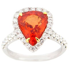 3.46 Carat Pear Shape Orange Sapphire and Diamond Cocktail Ring