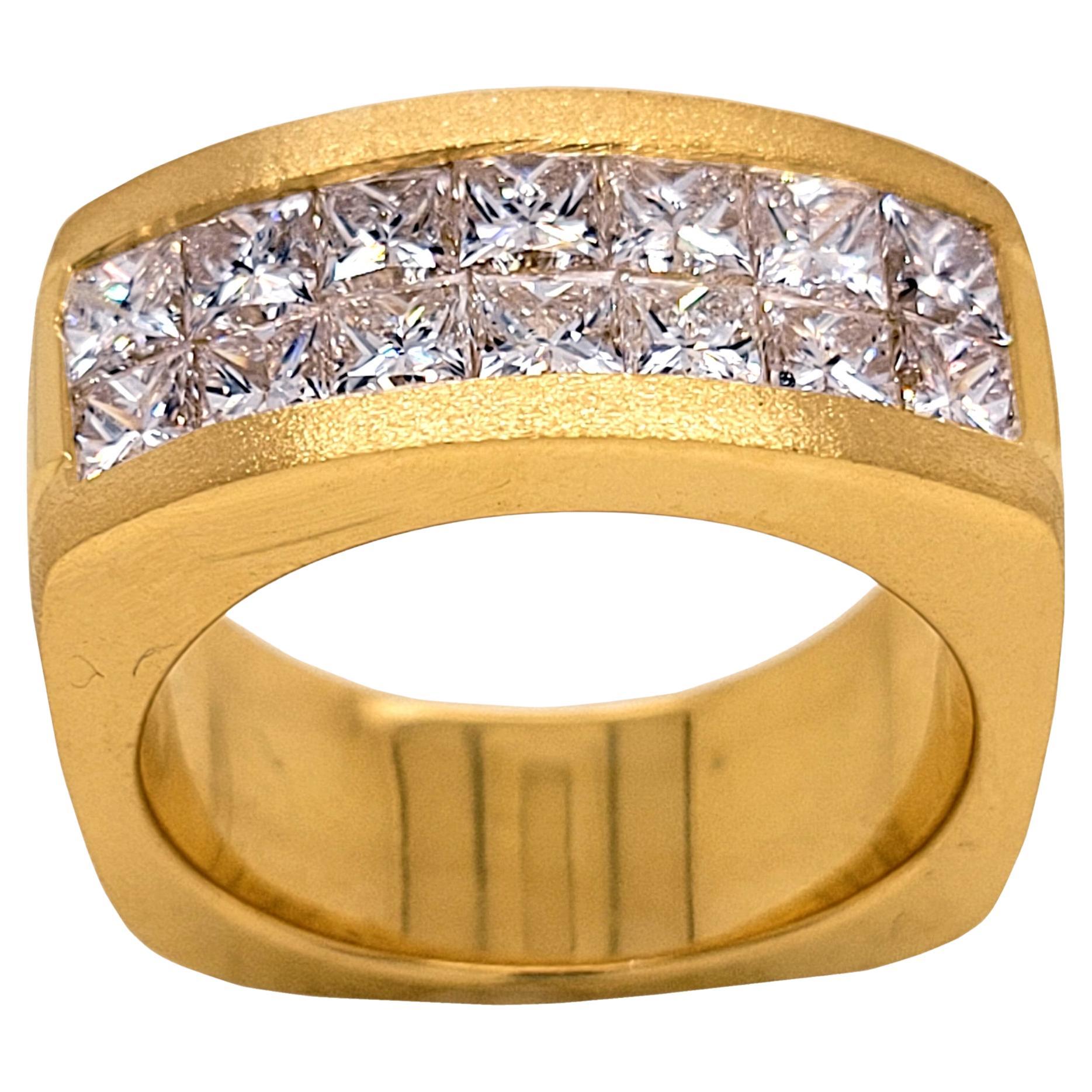 3.46 Carat Princess Cut Diamond 18 Karat Gents Ring For Sale