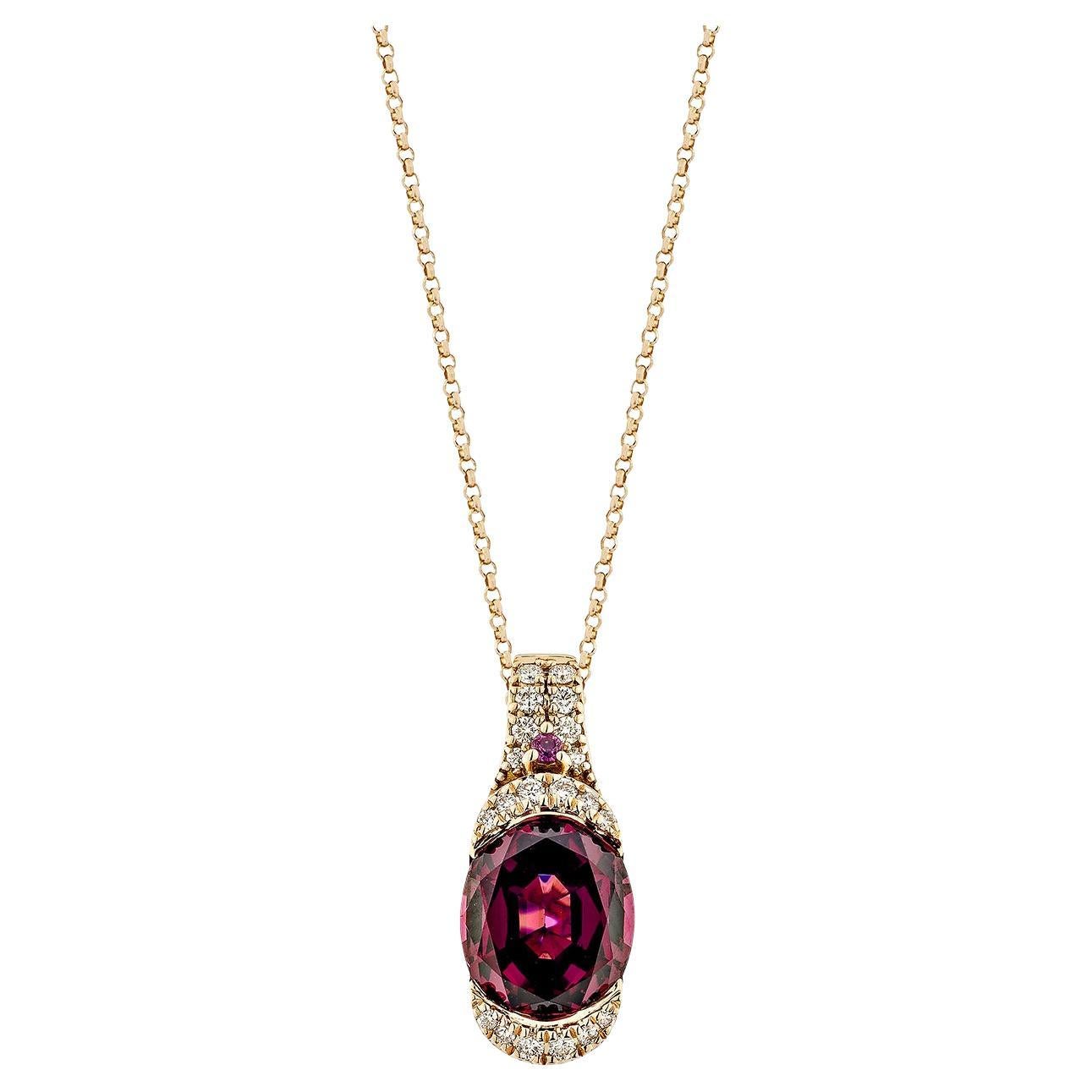 3.46 Carat Rhodolite Pendant in 18Karat Rose Gold with White Diamond.