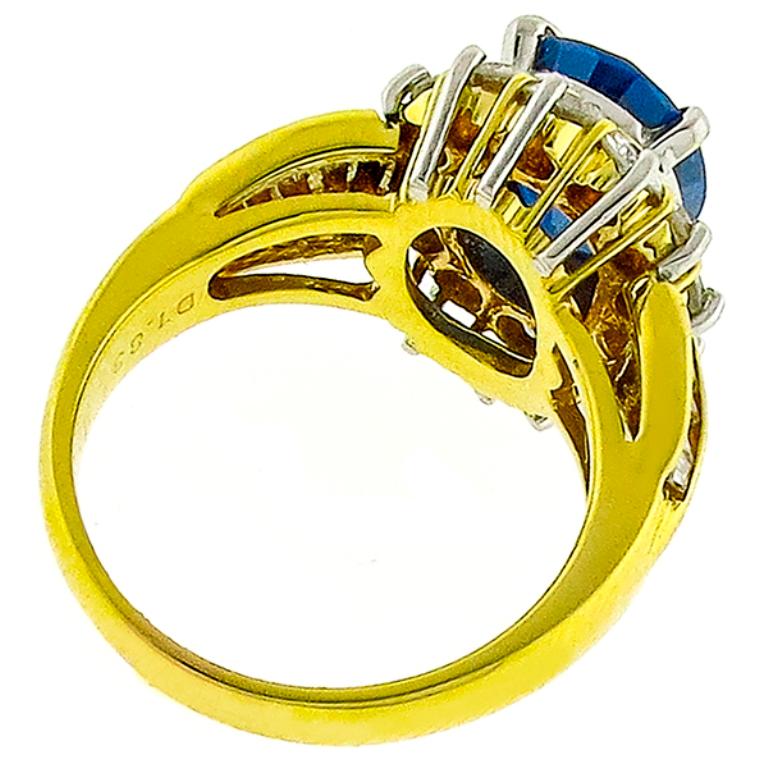 Oval Cut 3.46 Carat Sapphire Diamond Gold Cluster Ring