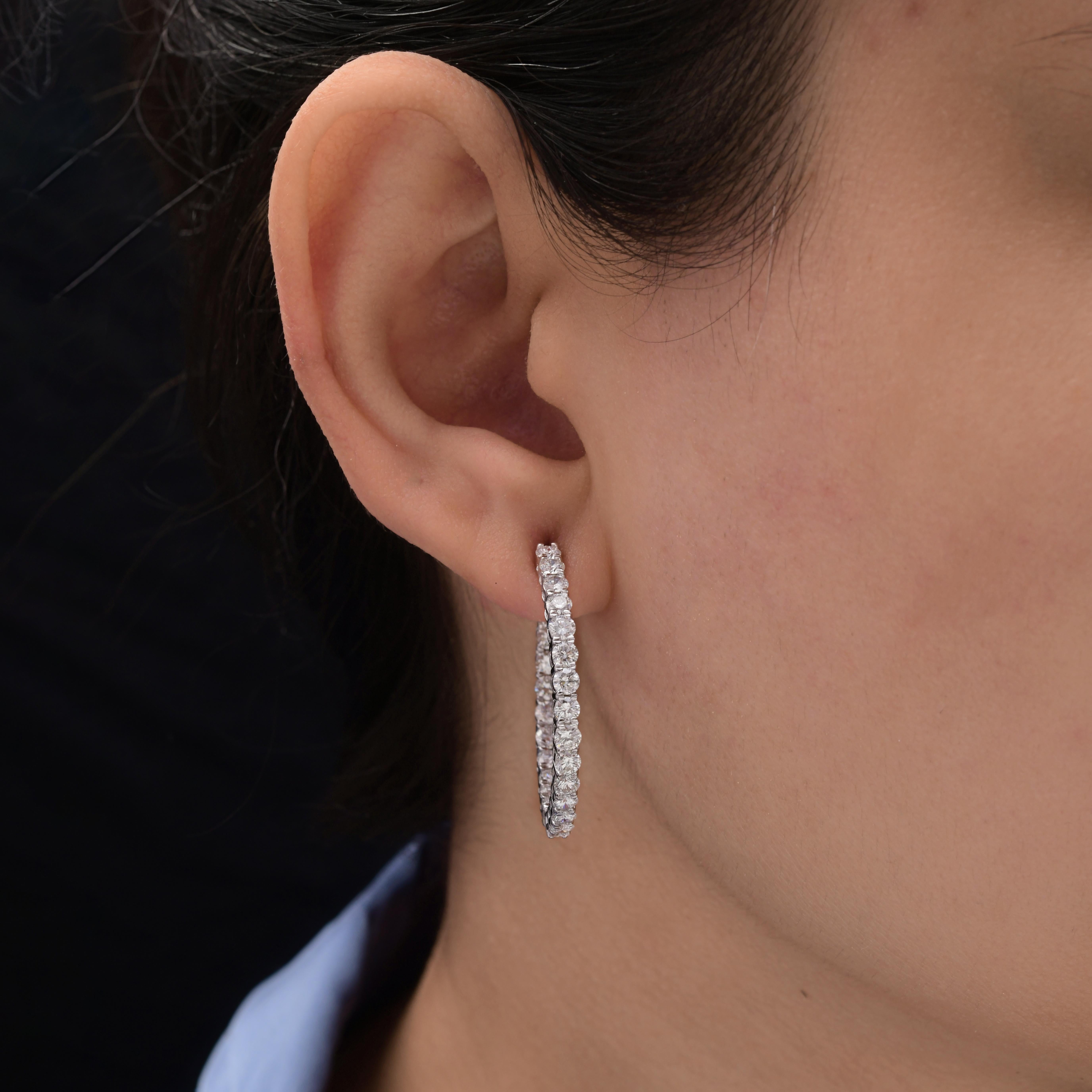 3.46 Carat SI/H Round Brilliant Cut Diamond Hoop Earrings 18 Karat White Gold Pour femmes en vente