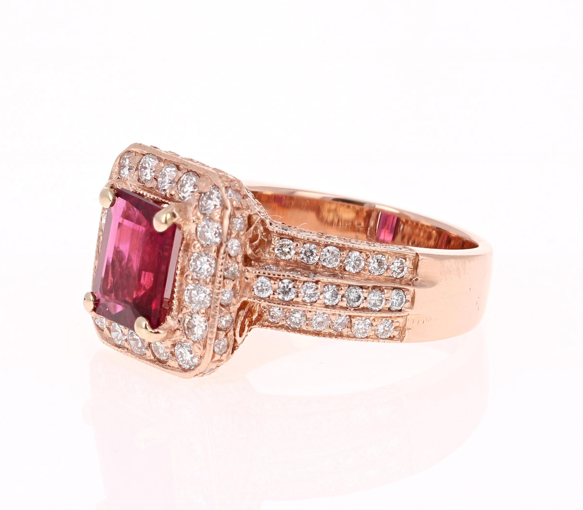 Modern 3.46 Carat Tourmaline Diamond 14 Karat Rose Gold Ring