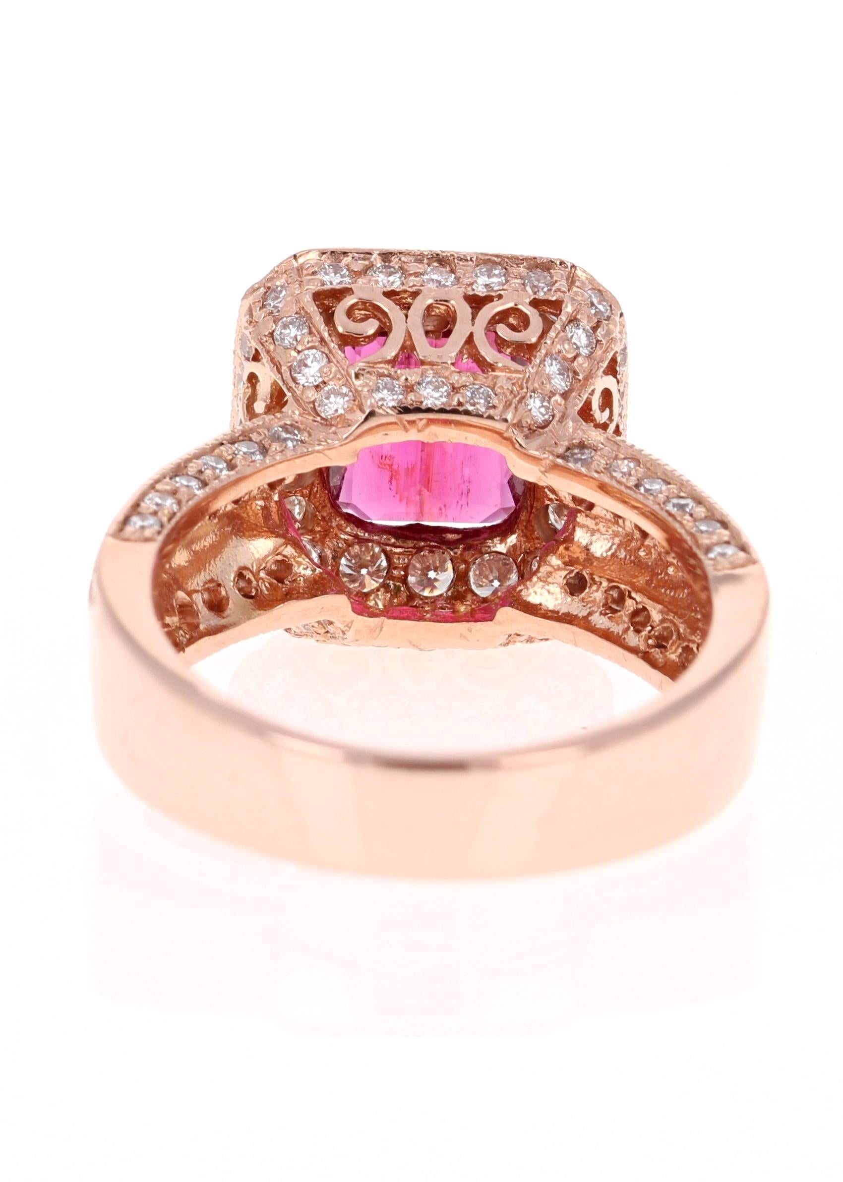 Emerald Cut 3.46 Carat Tourmaline Diamond 14 Karat Rose Gold Ring