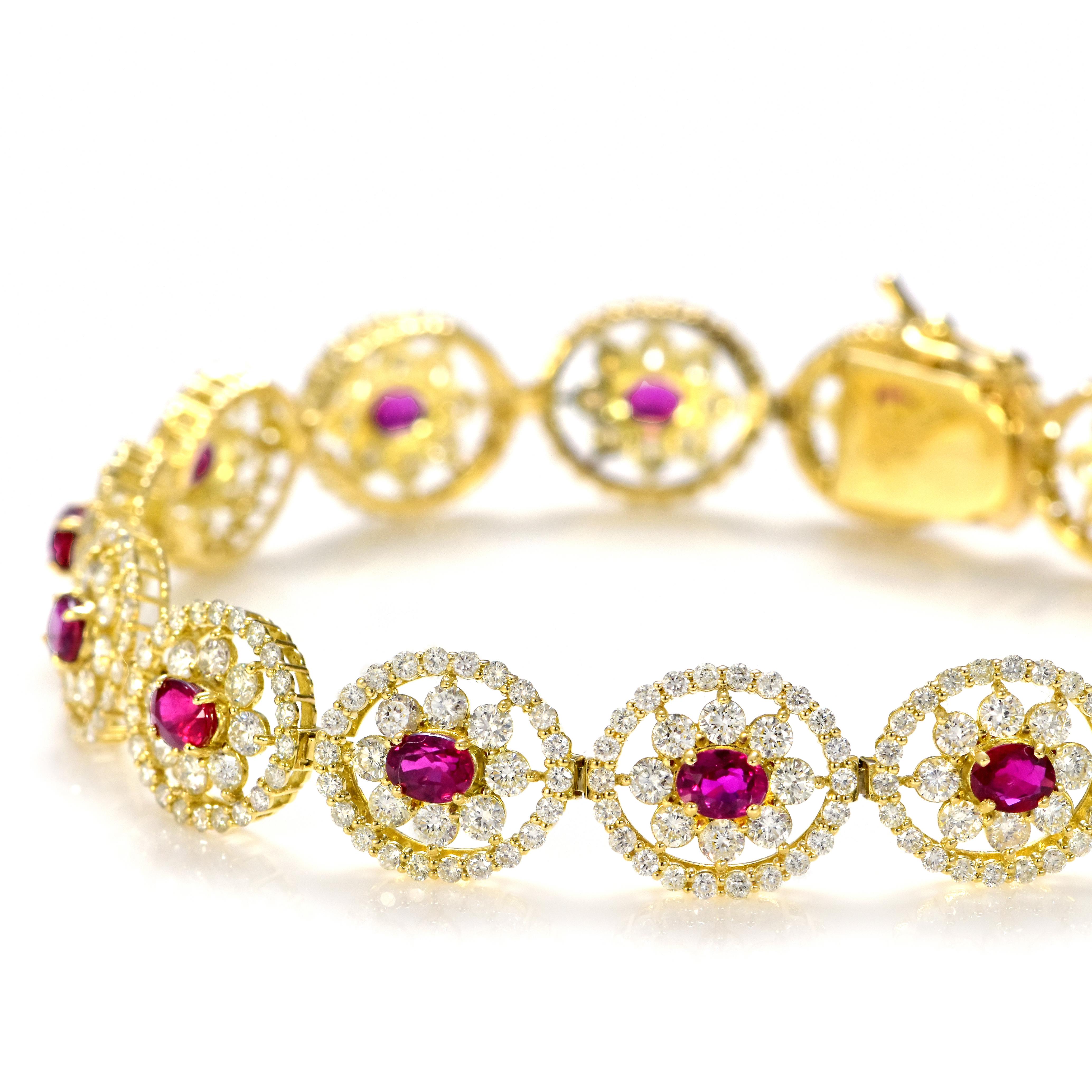 Bracciale di rubini color sangue di piccione da 3,46 carati, non riscaldati, in oro 18 carati in vendita 2