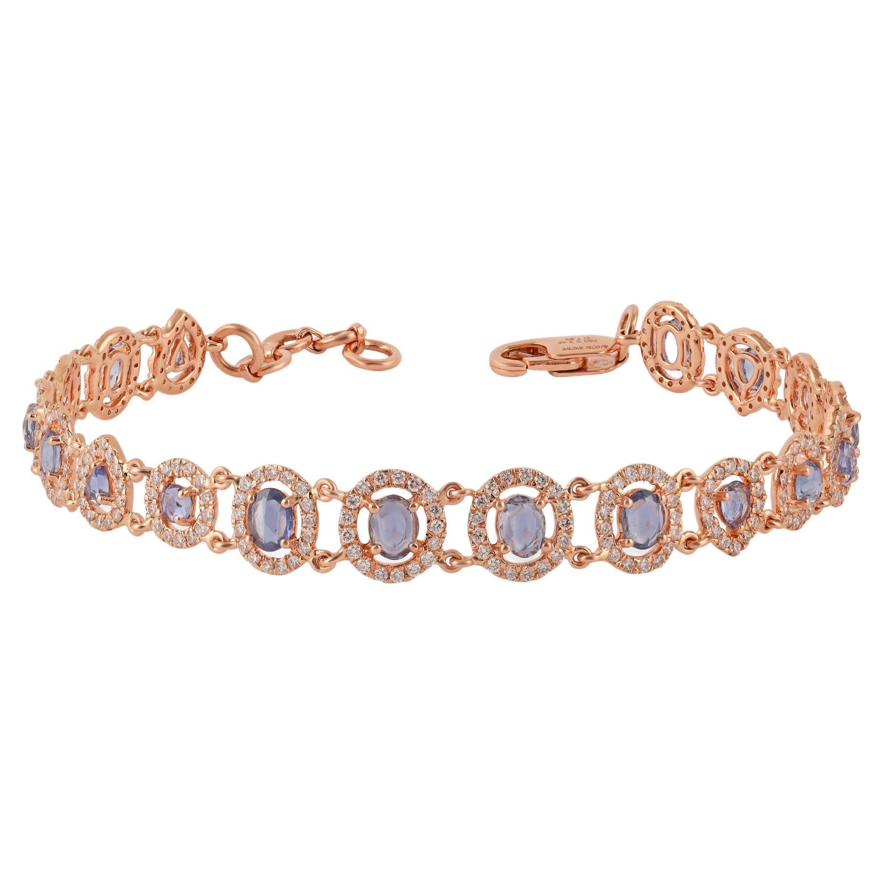 3.46 Carats Blue Sapphire Rose Cuts & Diamonds Chain Bracelet en vente