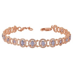 3.46 Carats Blue Sapphire Rose Cuts & Diamonds Chain Bracelet