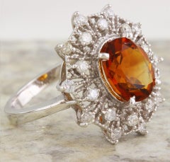 3.46 Ct Exquisite Natural Madeira Citrine and Diamond 14K Solid White Gold Ring