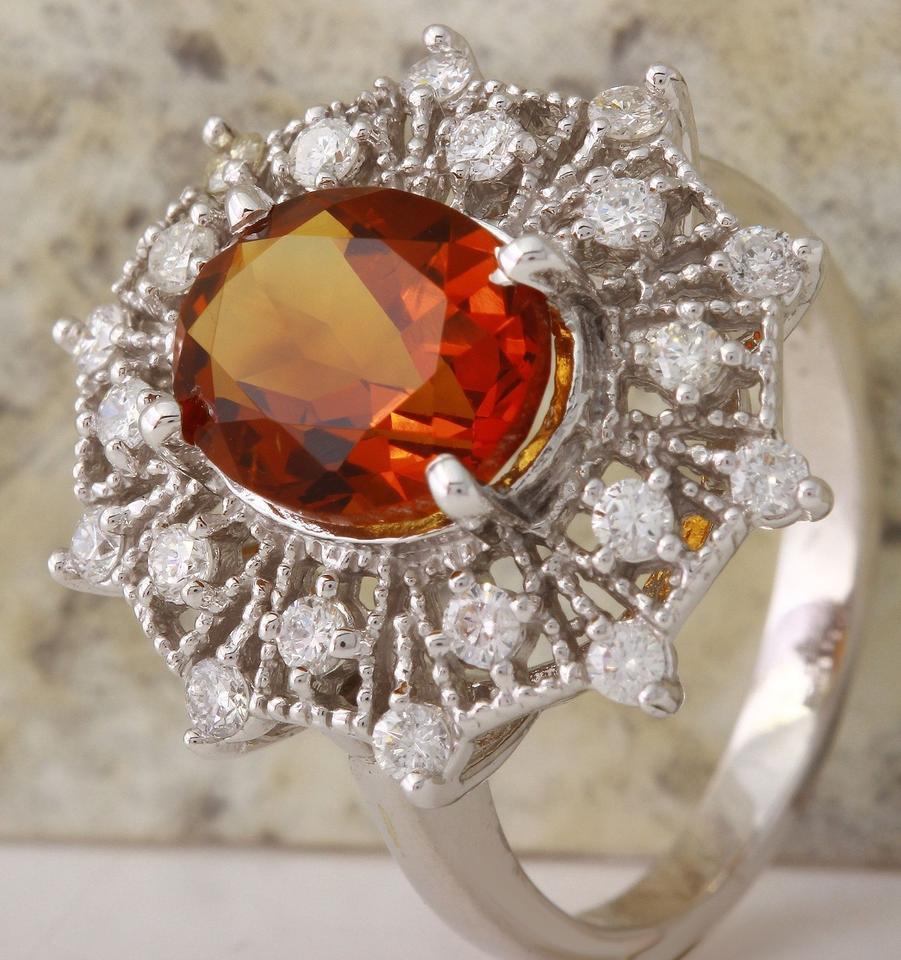 3,46 qt Exquisito anillo de oro blanco macizo de 14 quilates con citrino natural de Madeira y diamantes Corte mixto en venta