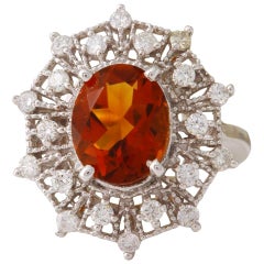 3.46 Ct Exquisite Natural Madeira Citrine and Diamond 14K Solid White Gold Ring