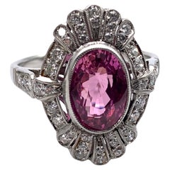 GRS Certified 3.46 CT Padparadscha Sapphire and Diamond Ring