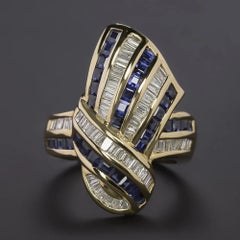 3.46 Ct Sapphire Diamond Knot Ring 18k Yellow Gold