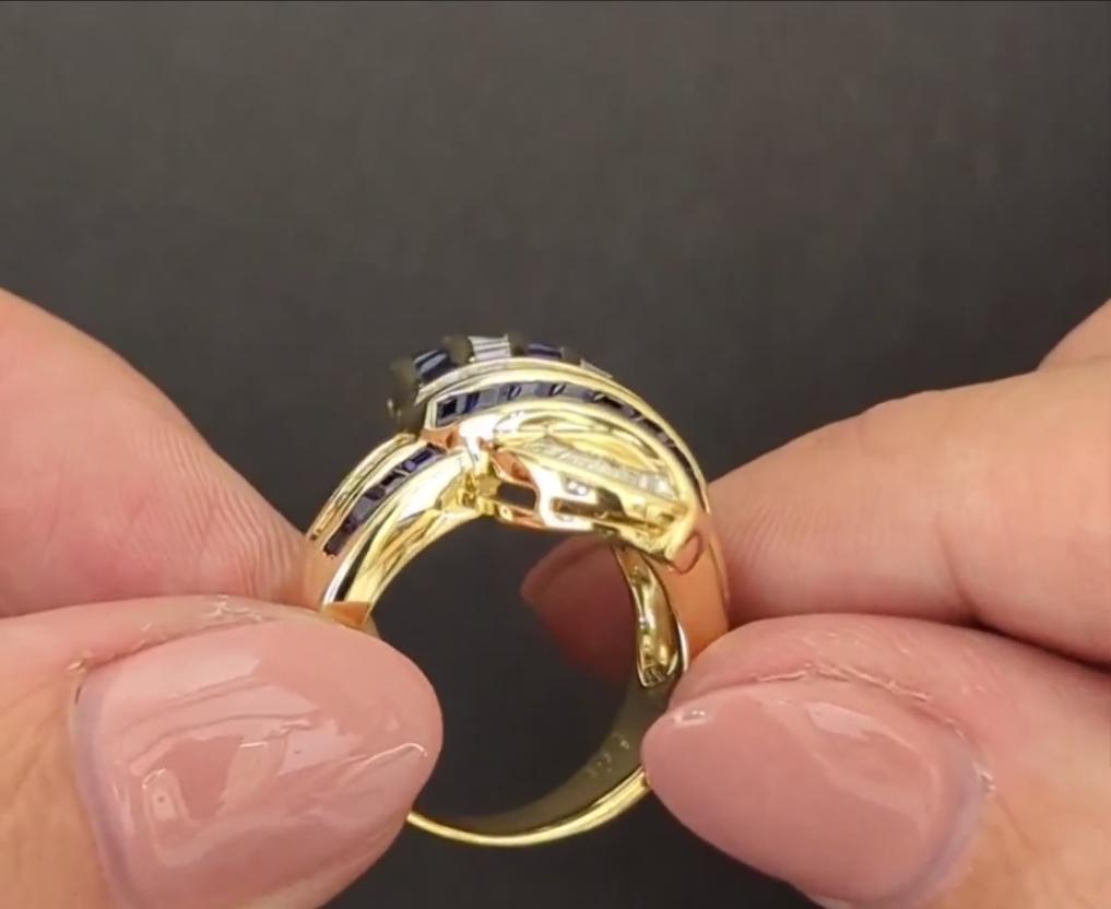Contemporain Bague nœud de saphir 3,46 carats et diamants en or jaune 18 carats en vente