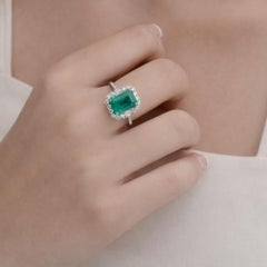 3.46 CTW Natural Zambian Emerald Diamond Halo Wedding Ring 14 Karat White Gold