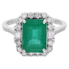 3.46 CTW Natural Zambian Emerald Diamond Halo Wedding Ring 14 Karat White Gold