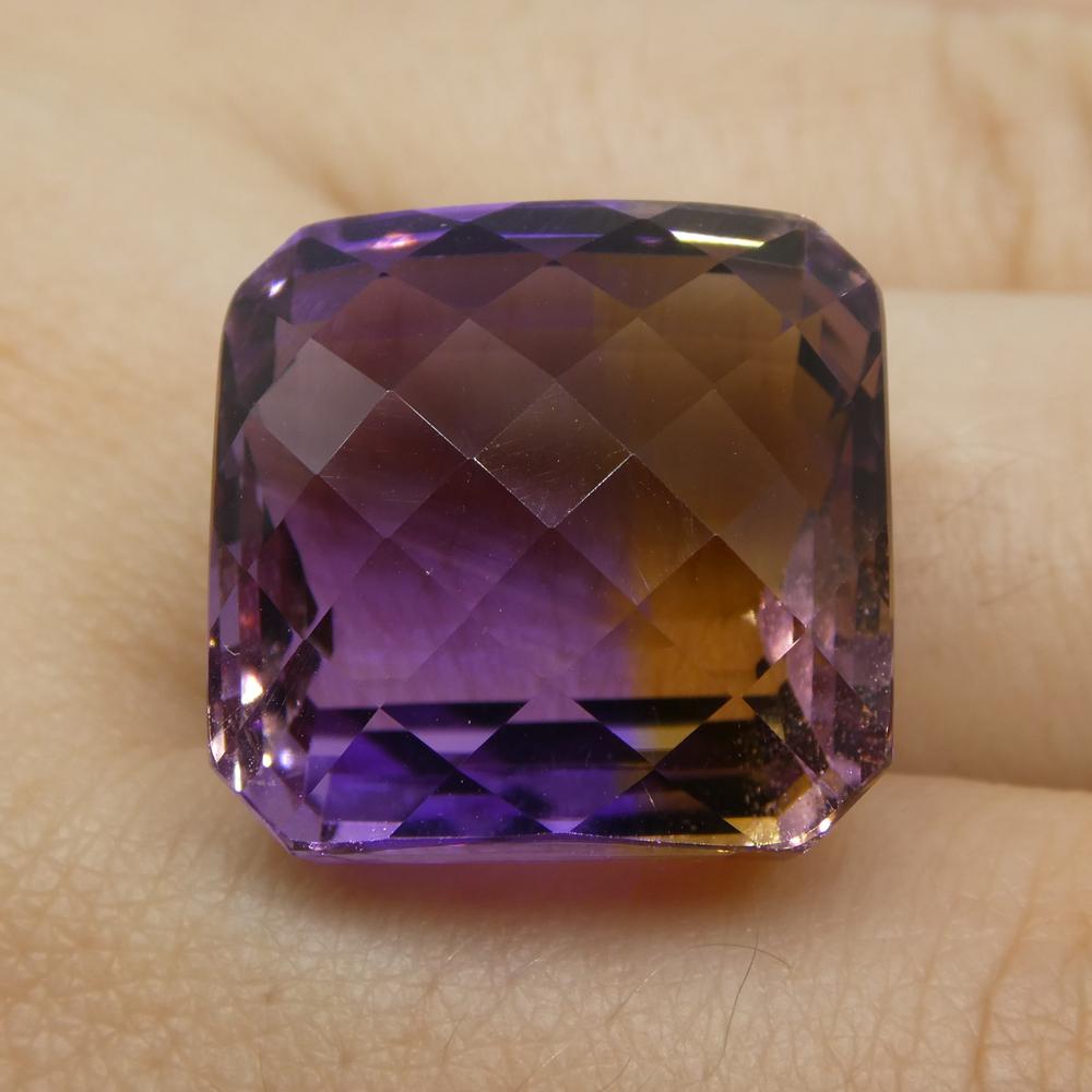Description:

One Loose Ametrine

Weight: 34.60 cts
Measurements: 17.79x17.49x13.71 mm
Shape: Cushion Checkerboard
Cutting Style: Cushion
Cutting Style Crown: Checkerboard
Cutting Style Pavilion: Step Cut
Transparency: Transparent
Clarity: Very