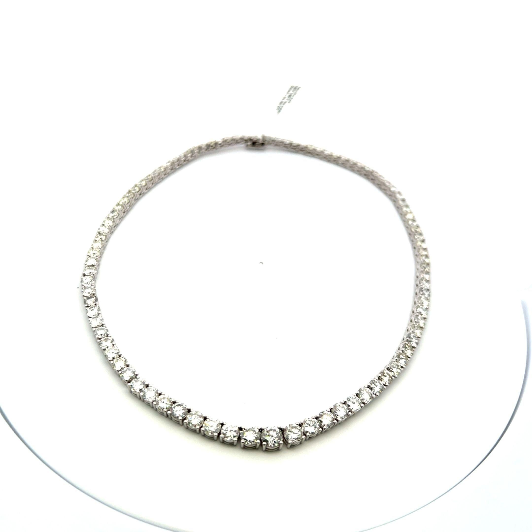 Taille brillant Collier Riviera en or blanc 18 carats avec diamants ronds brillants G VS1 de 34,62 carats en vente