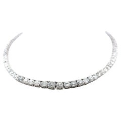 34.62 Carat Round Brilliant G VS1 Diamond 18 Karat White Gold Riviera Necklace