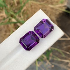 34.65 Carat Natural Loose Dark Purple Amethyst Pair Emerald Shape Gemstone