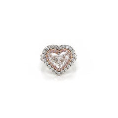 3.46 Total Carat Heart-Shaped Diamond Halo Ladies Engagement Ring GIA