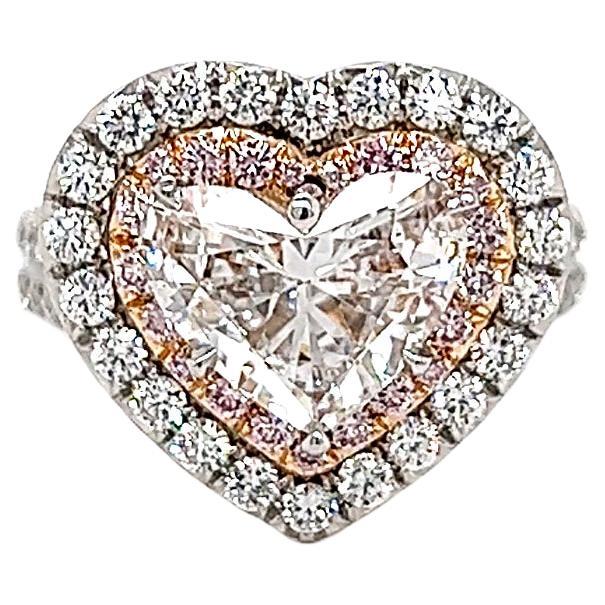 3.46 Total Carat Heart-Shaped Diamond Halo Ladies Engagement Ring GIA For Sale