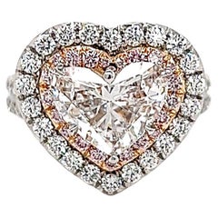 3.46 Total Carat Heart-Shaped Diamond Halo Ladies Engagement Ring GIA