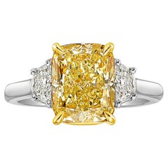 Bague fantaisie en diamant jaune coussin de 3,46 carats