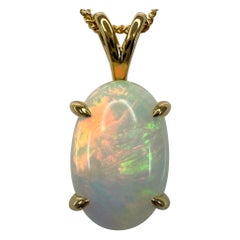 3.46ct Fine Ethiopia White Opal Oval Cabochon 18k Yellow Gold Pendant Necklace